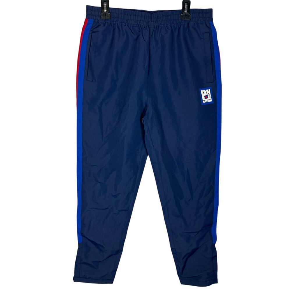 Parish Nation Track Pants Men's Large Navy Blue 2 Stripes Mesh Lined Ankle Zip‎